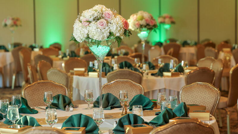 Tables with flower arrangements