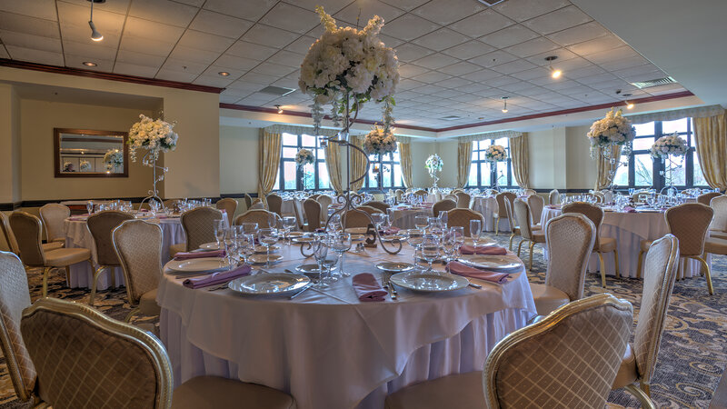 Round table with flower arrangement