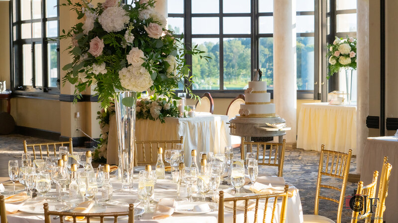 Decorated room with flowers on table