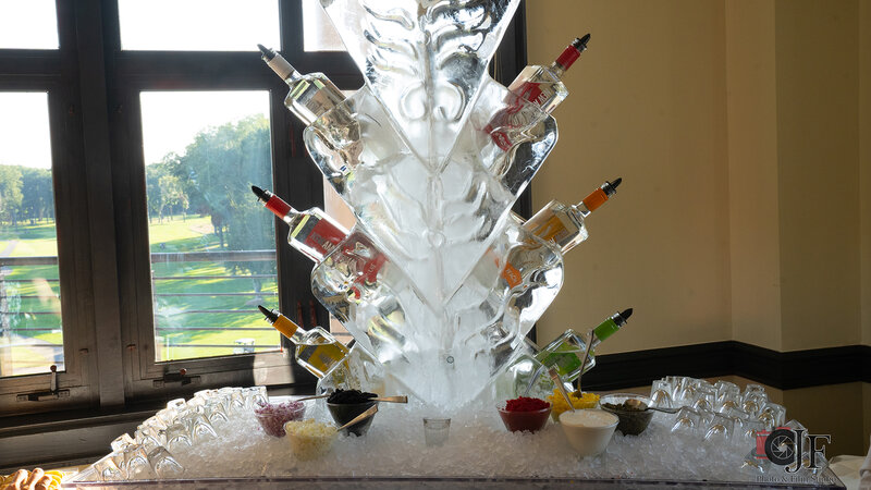 Ice sculpture with bottles of liquor