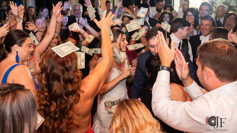 Wedding guests dancing