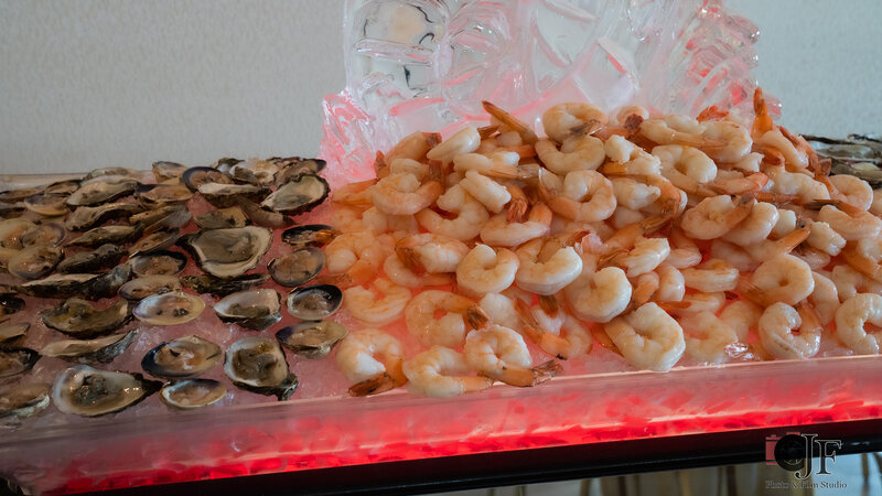 Shrimp and clams on bed of ice