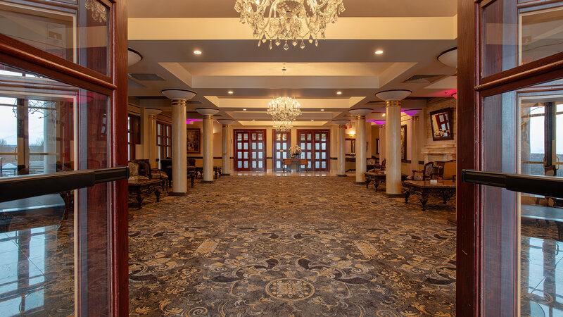 Private reception room with chandeliers