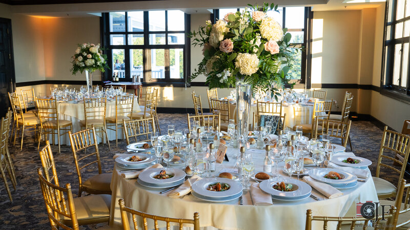 Room with set and decorated tables